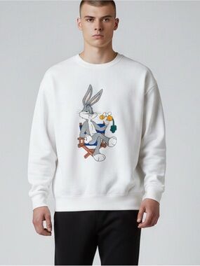 Vintage 90s Looney Toons Acme Bugs Bunny Crewneck Sweatshirt White Size L